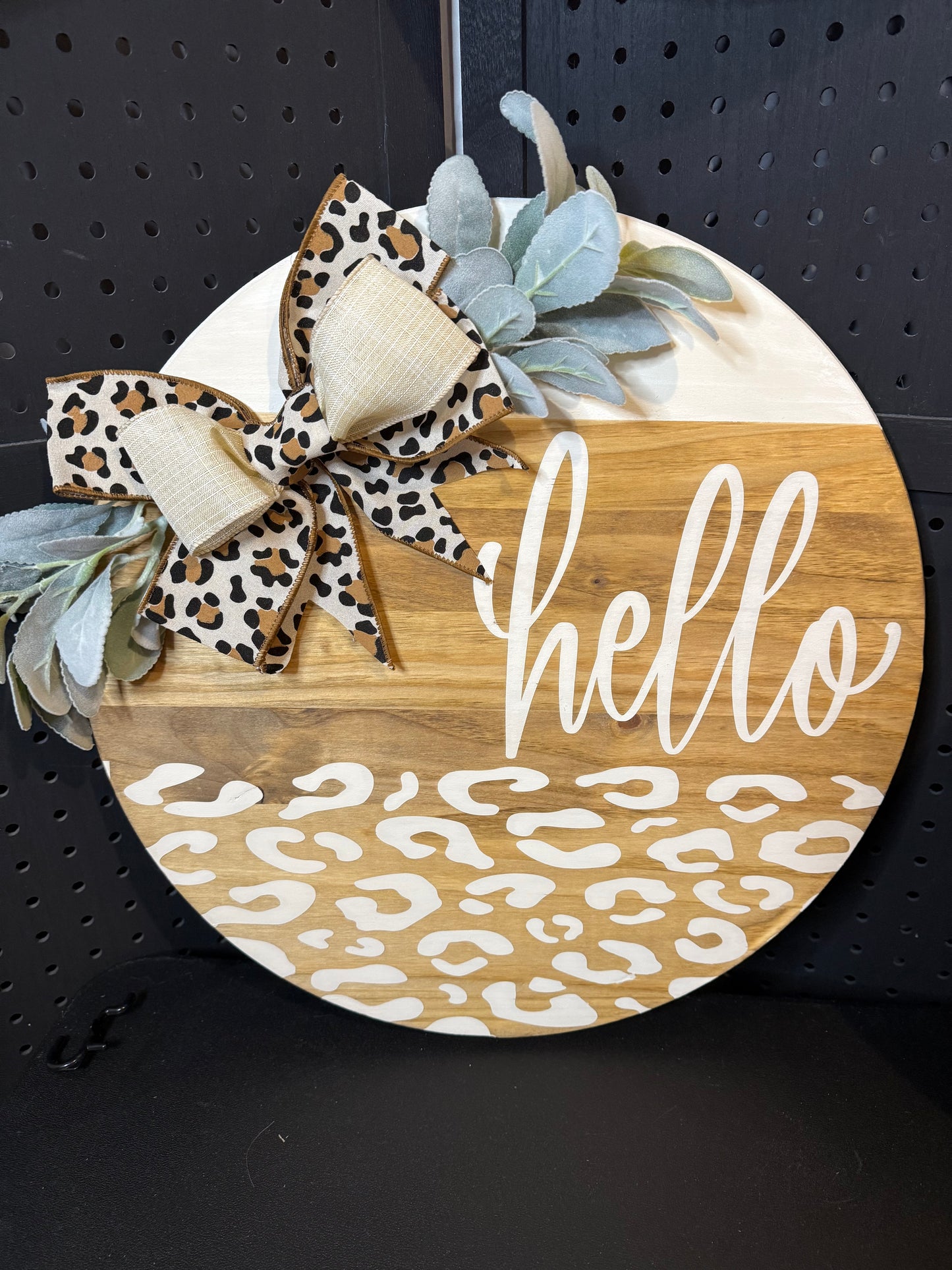 Door Hanger - Hello with leopard print