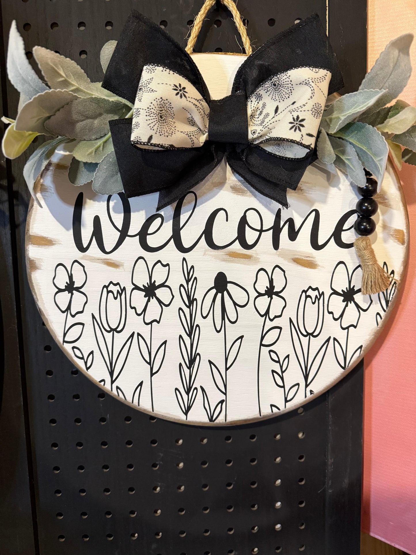 15” Door Hanger - welcome with wild flowers - rustic