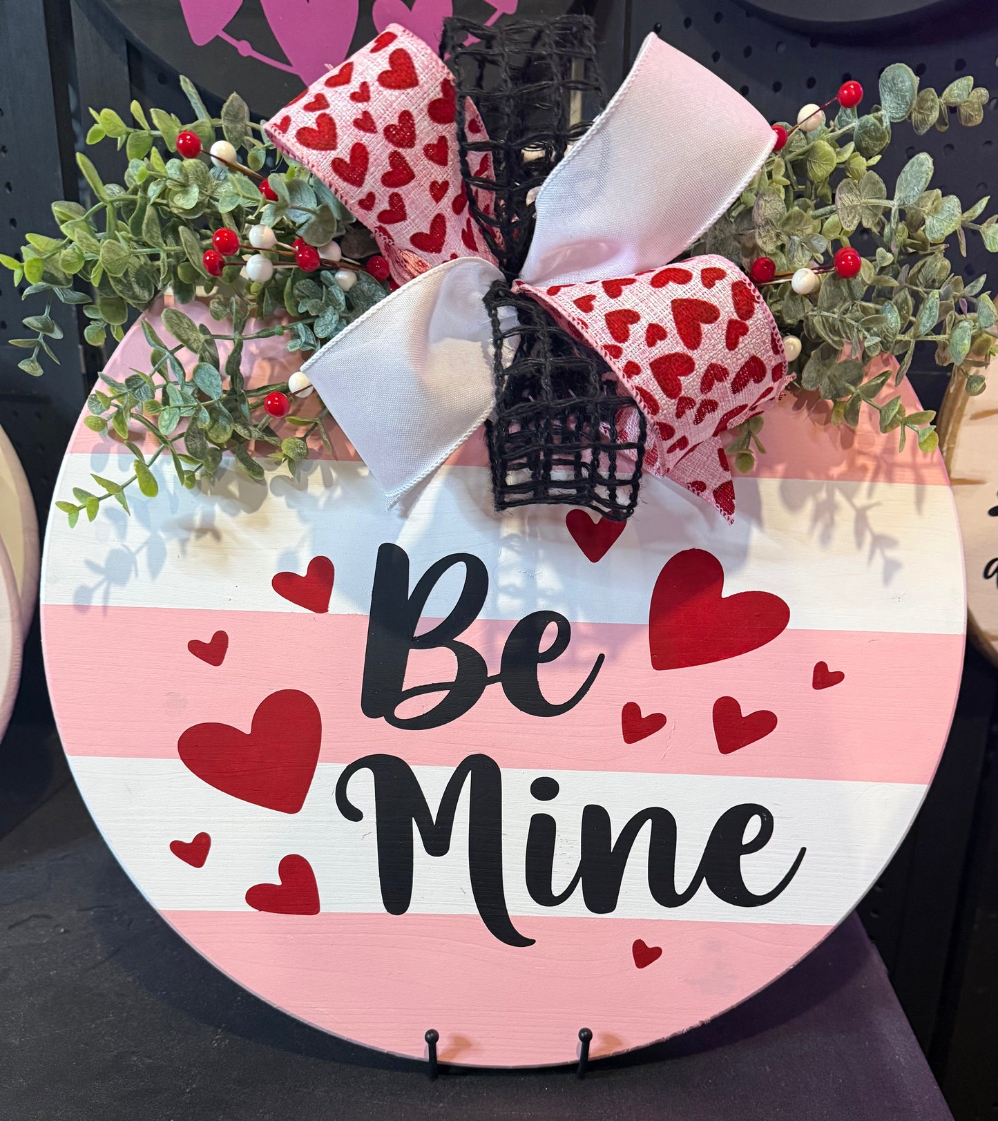 18” Door Hanger - Be Mine - pink/white striped