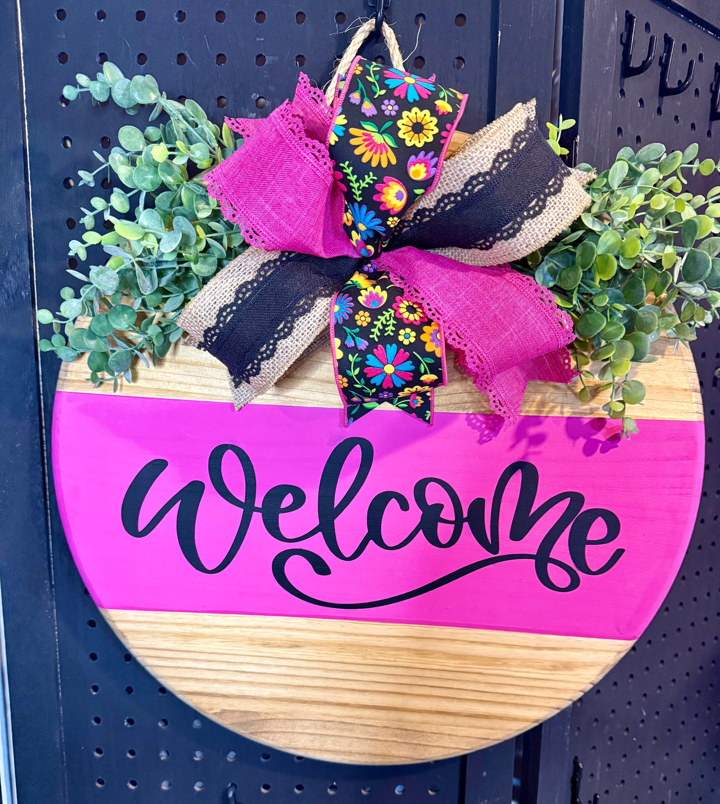 18” Door Hanger - Hot pink with bright ribbon