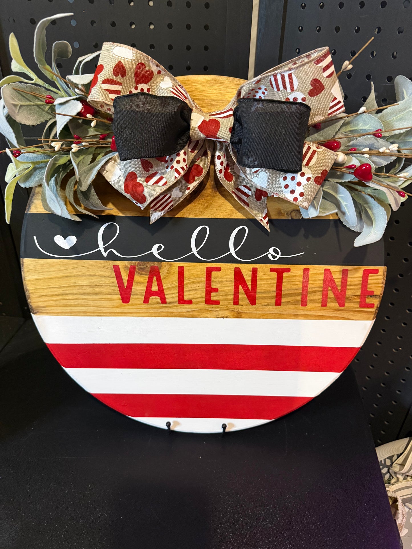 18” Door Hanger - Hello Valentine - Red, black and white.