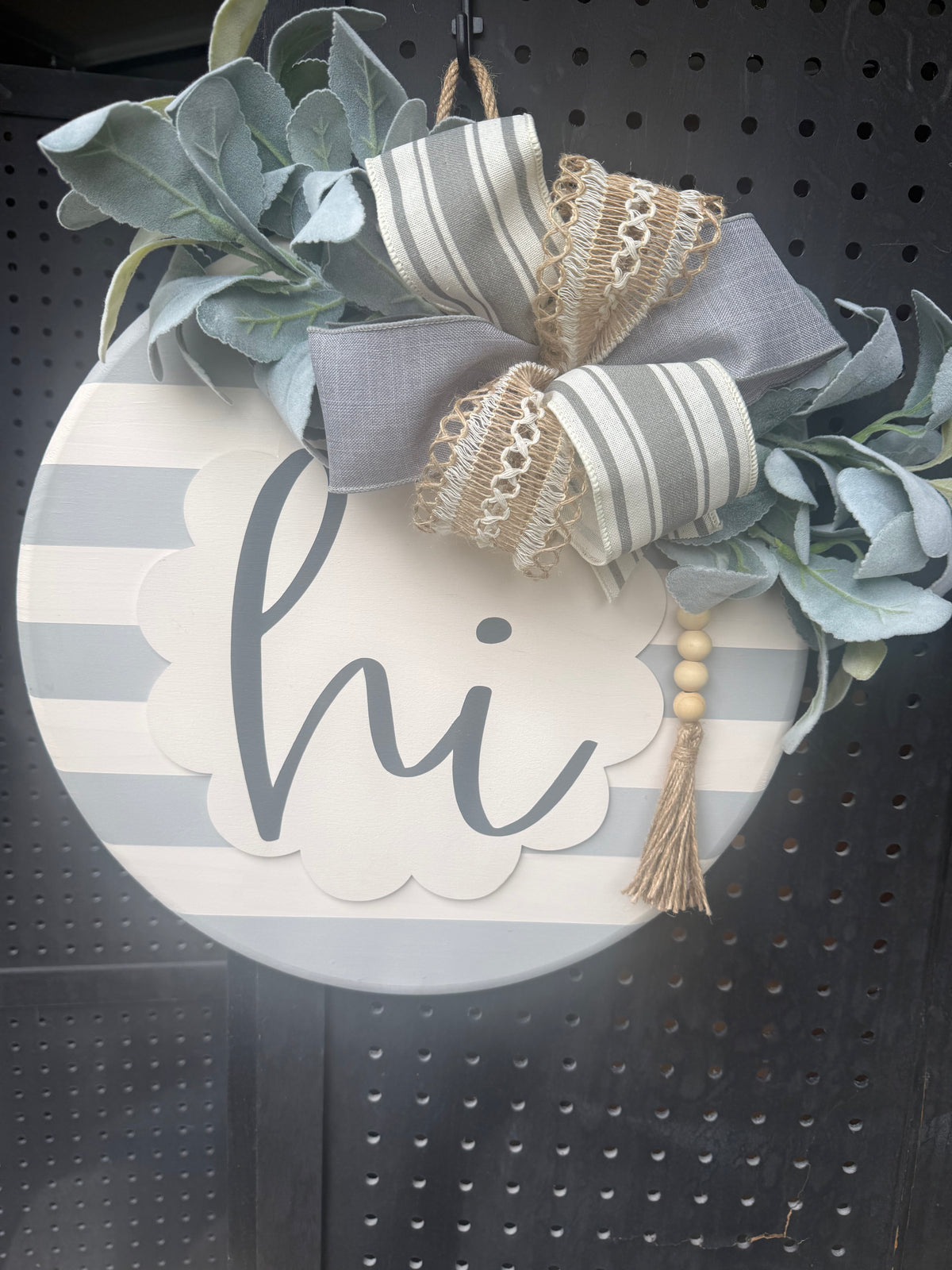 15” Door Hanger - Scalloped double wood - Gray and Cream