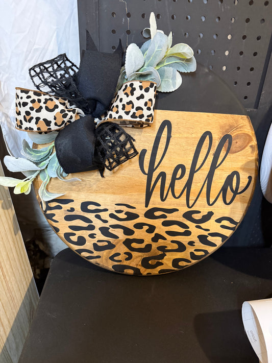 Door Hanger - Hello with leopard