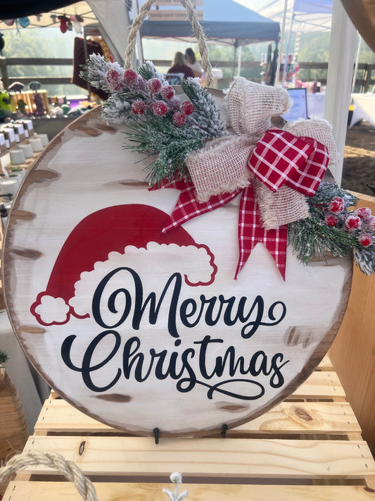 Door Hanger - Merry Christmas with Santa Hat