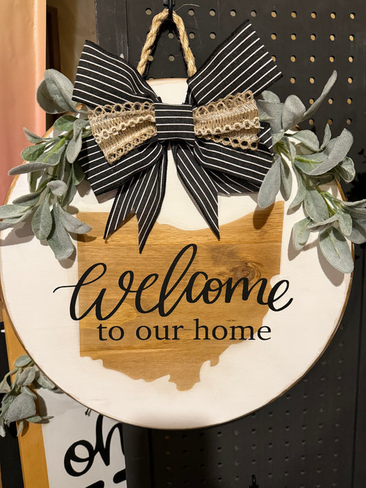 Door Hanger - State background, can be any state you want. Welcome to our home.