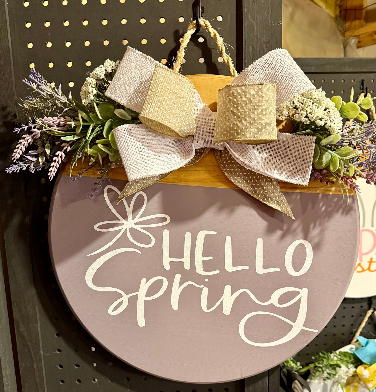 Door Hanger - Hello Spring, lavender.