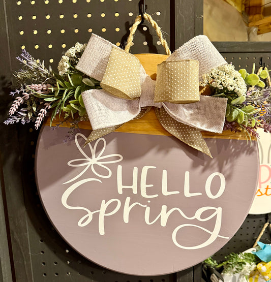 Door Hanger - Hello Spring, lavender.