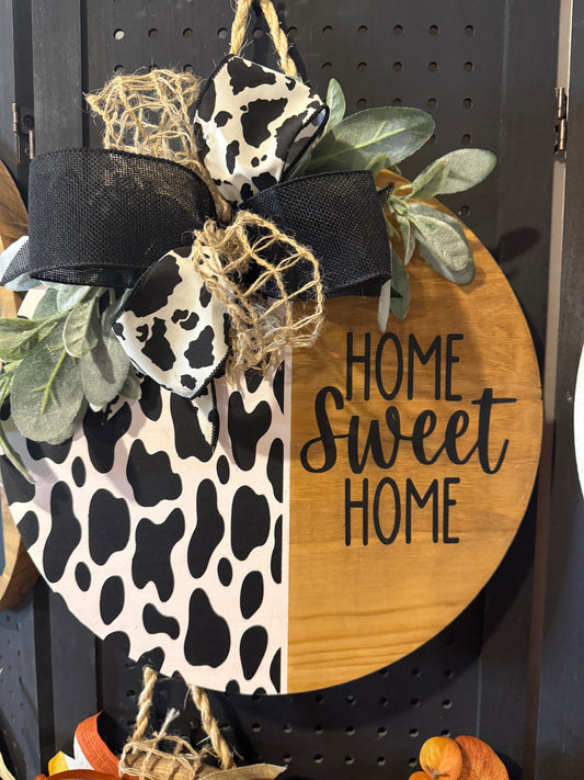 Door Hanger - Cow print with Home sweet home