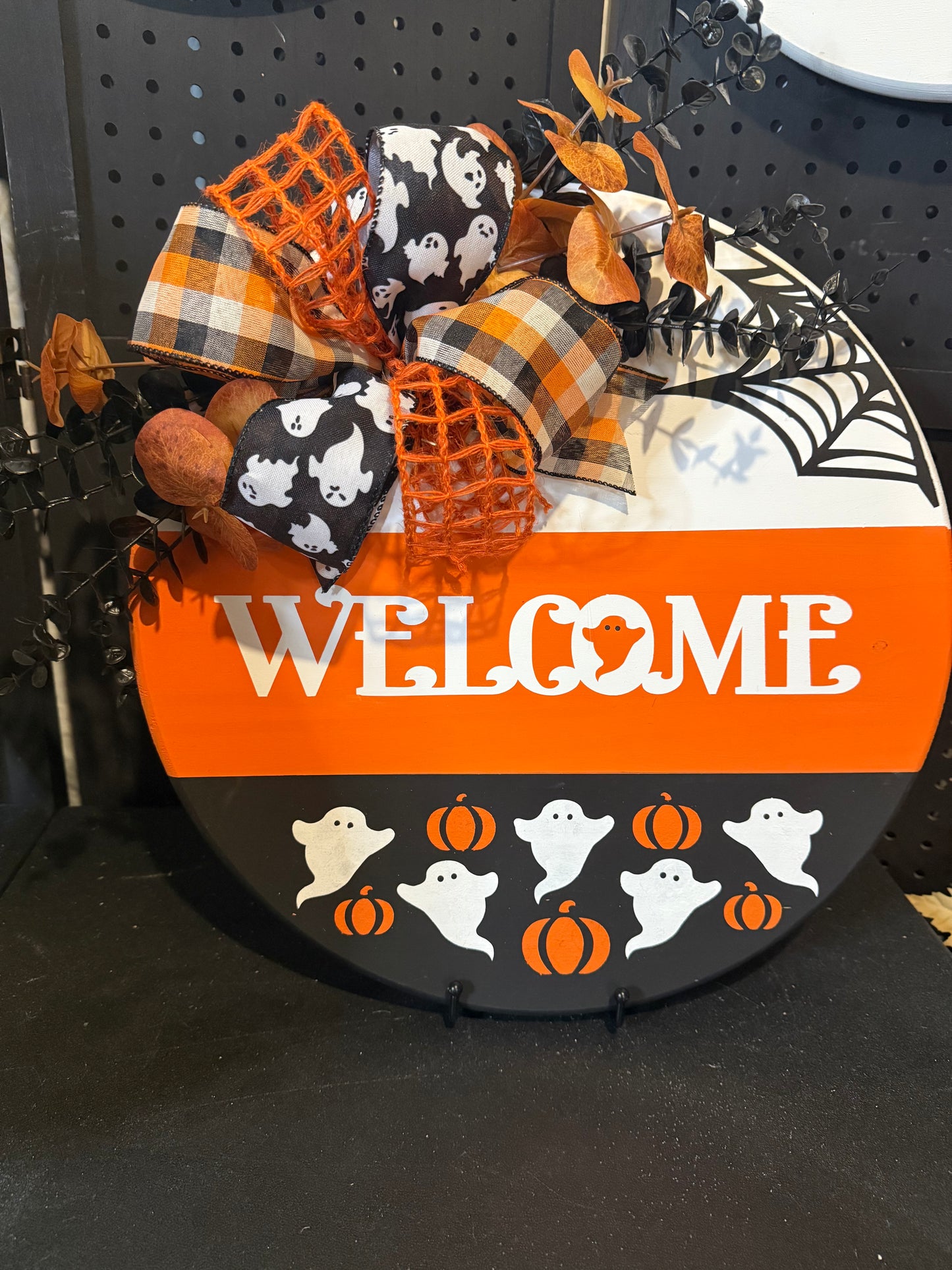 Door hanger - Welcome with ghost and pumpkins