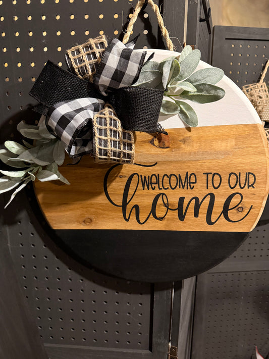 Door Hanger - Welcome to our home, black and white