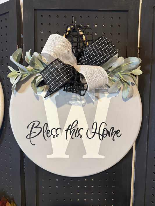 Door Hanger - Initial with bless this home