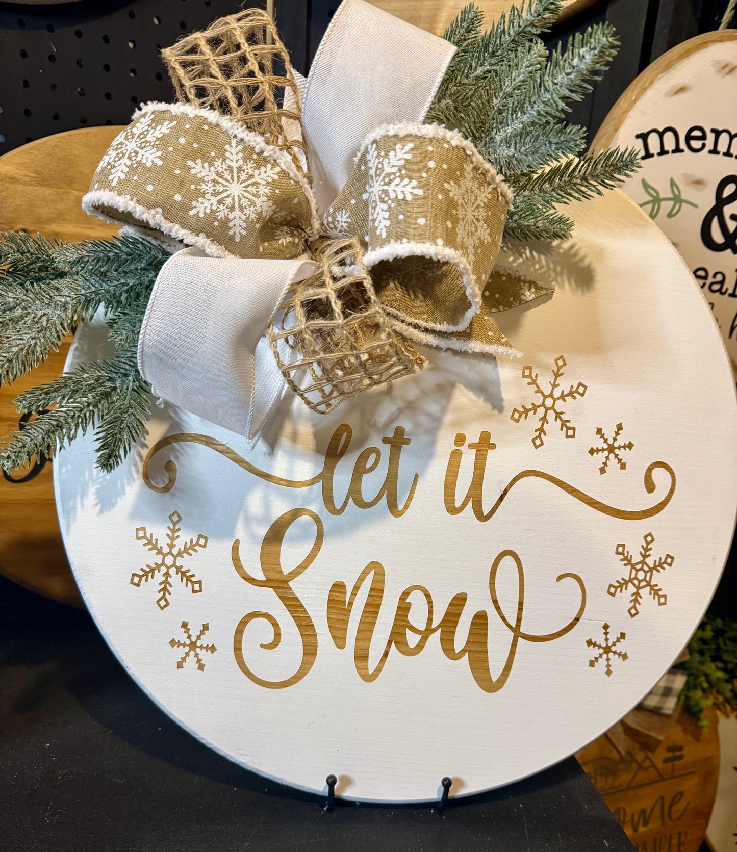 Door Hanger - Let is Snow - with stained writing