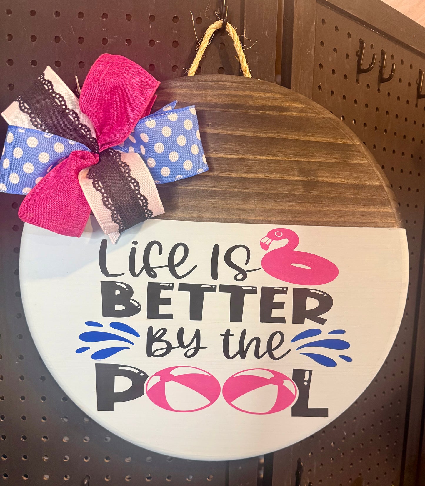 18” Door Hanger - Life is better by the pool. Pool blue color background.