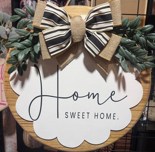 18” Door Hanger - Scalloped double wood sign. Home Sweet Home