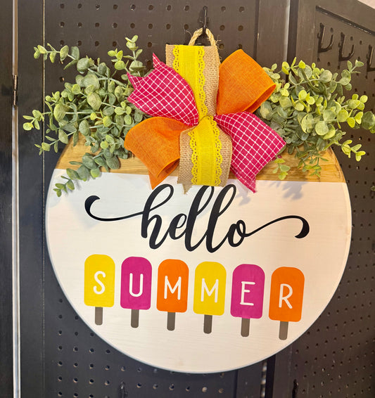 18” Door Hanger - Hello Summer with popsicles