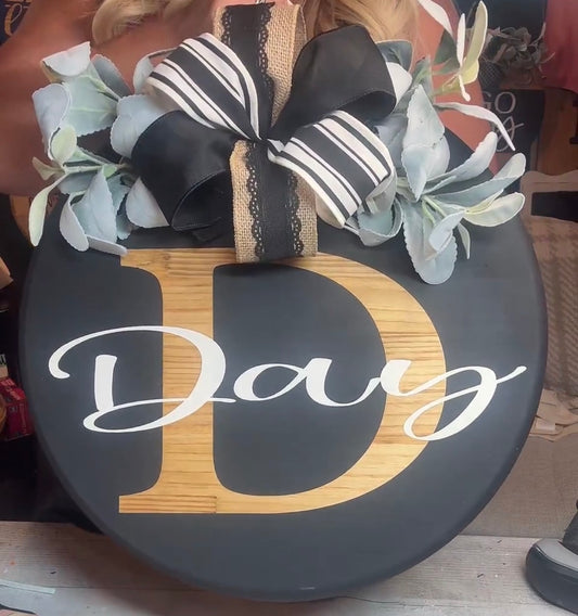 18” Door Hanger - Black with stain, initial