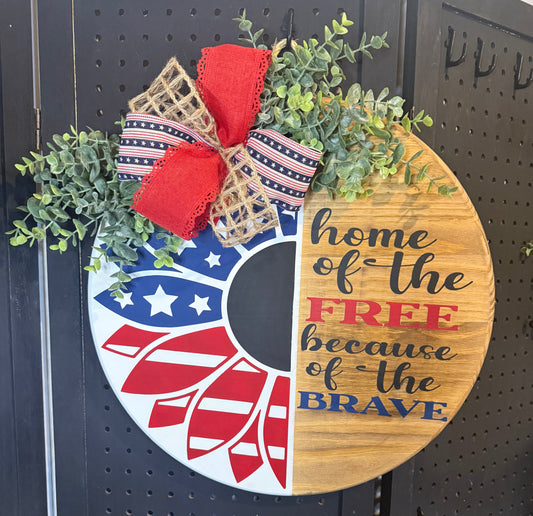 18” Door Hanger - patriotic sunflower with home of the free