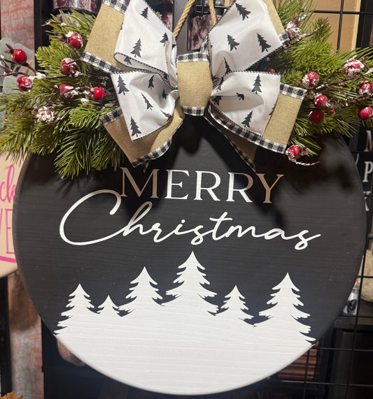 18” Door Hanger - Merry Christmas - Black and white