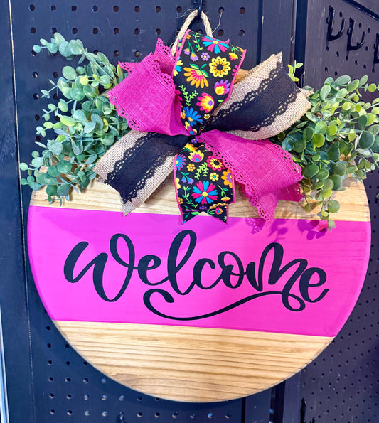 18” Door Hanger - Hot pink with bright ribbon
