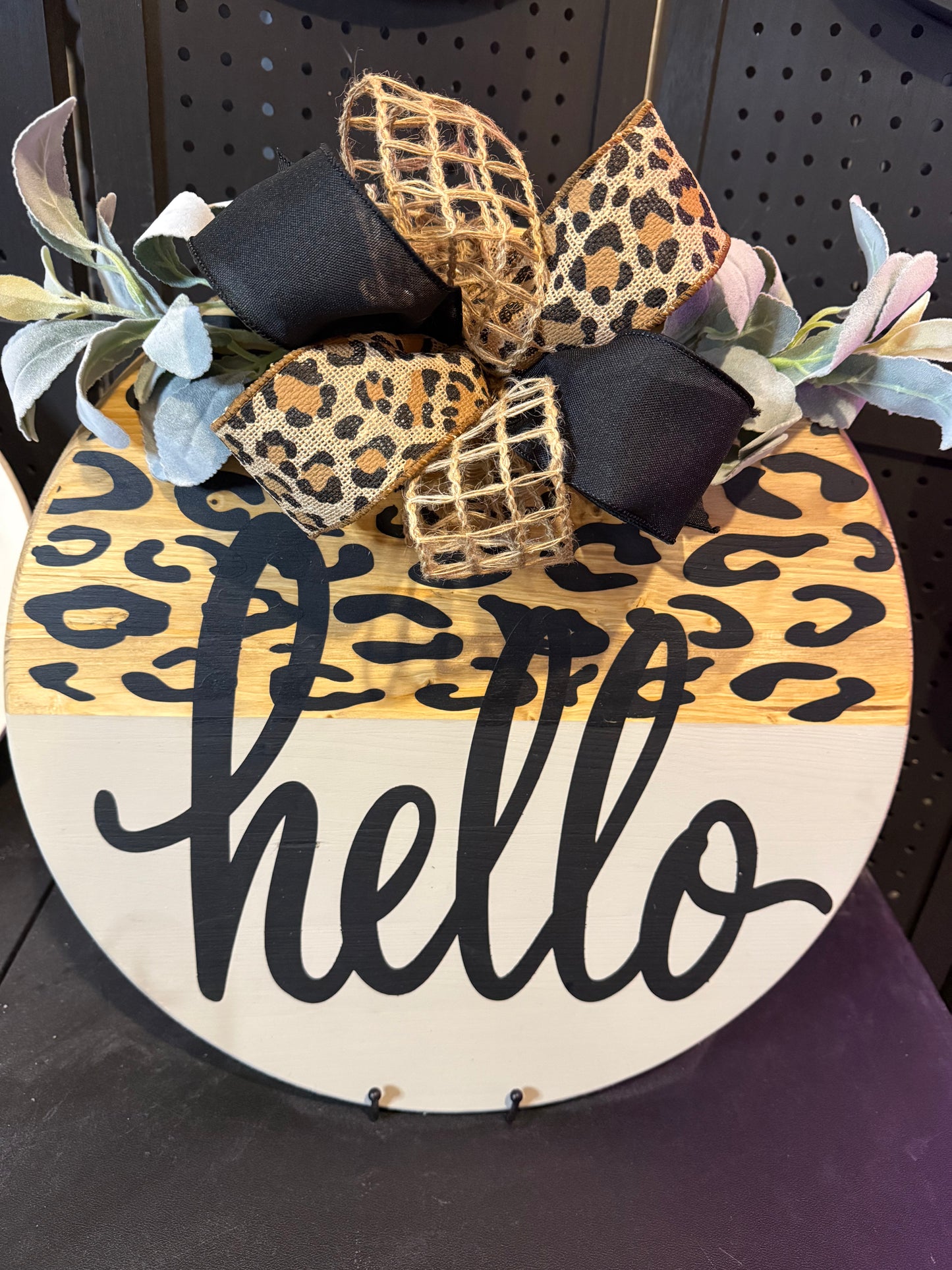 18” Door Hanger - Leopard print with Hello. Tan and Black