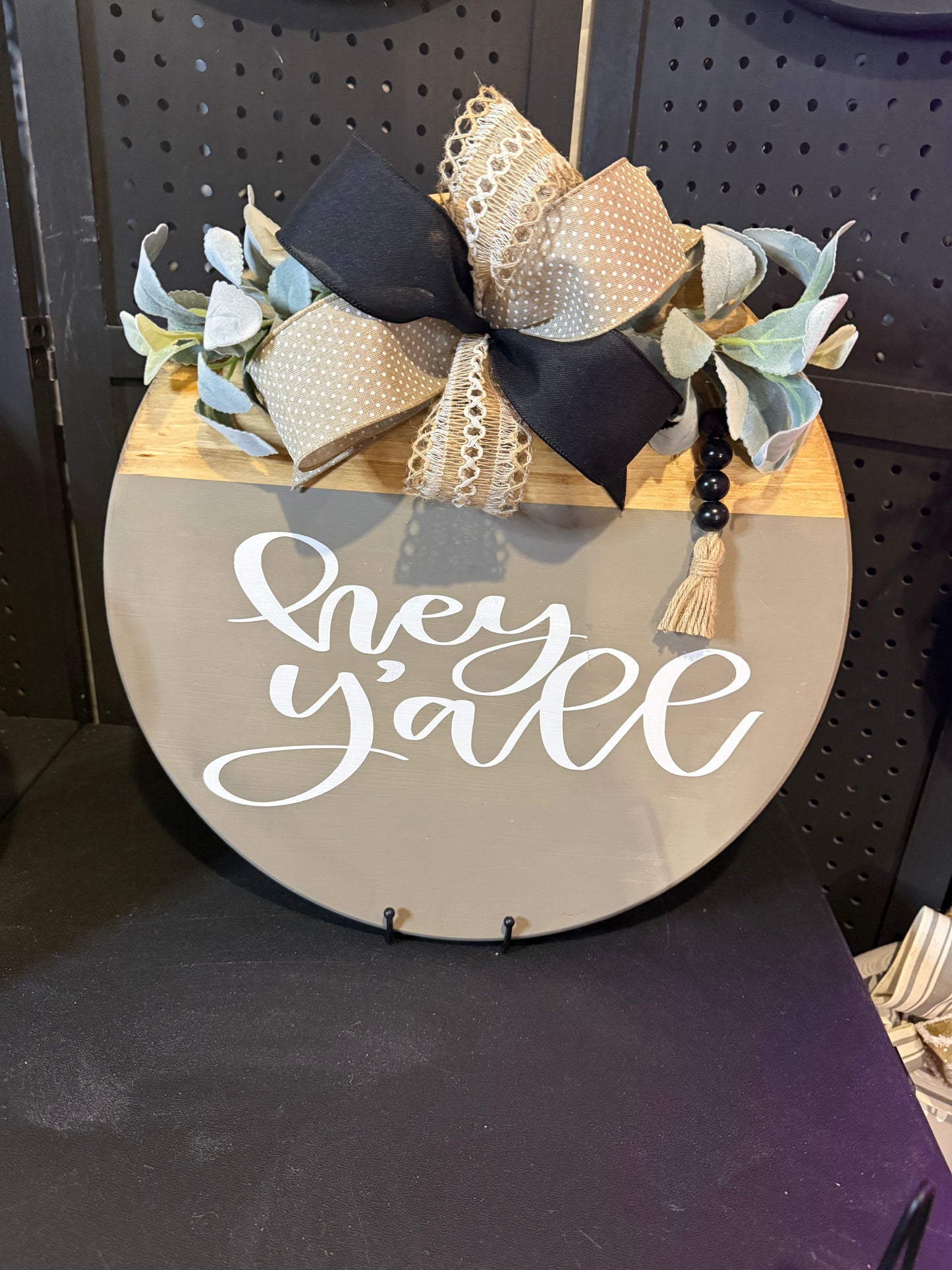 18” Door Hanger - Hey Y’All - tan and white.