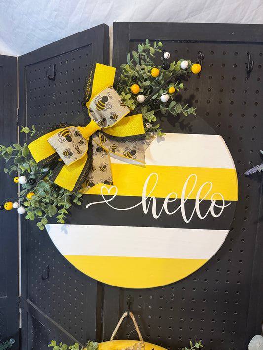 18” Door Hanger - Hello with Bee ribbon