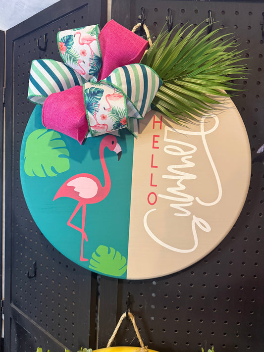 18” Door Hanger - Hello Summer with Flamingo