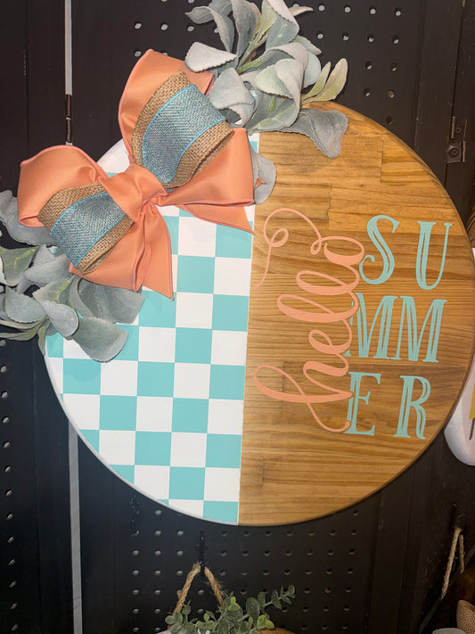 18” Door Hanger - Hello Summer - teal and coral