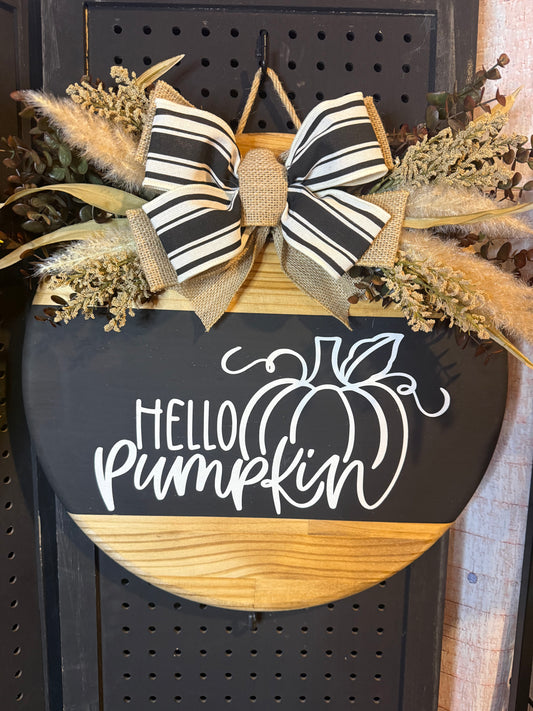 18” Door Hanger - Hello Pumpkin - Black and White
